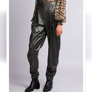 Tibi Pleated Faux Leather Tapered Pants